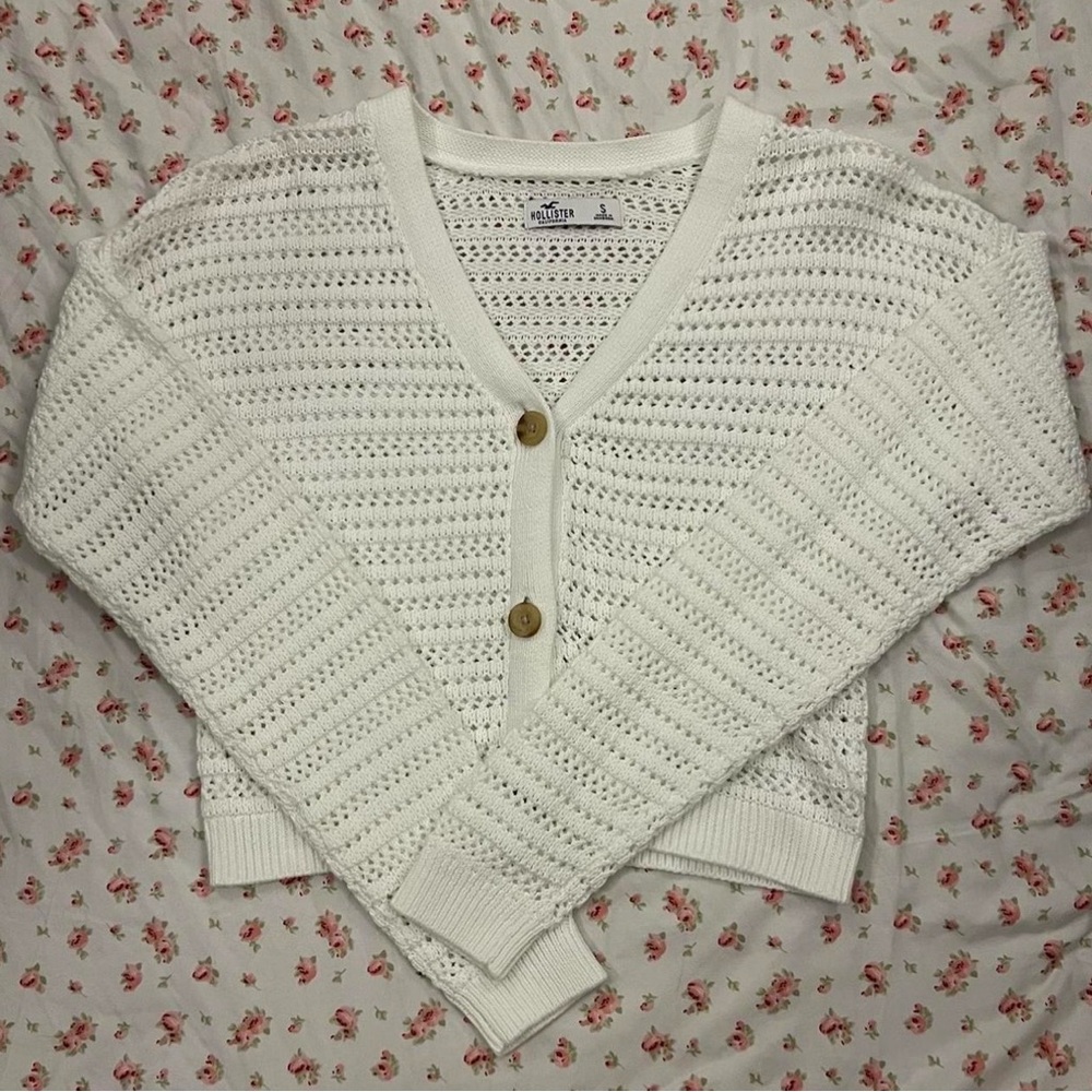 Hollister White Button-Up Cardigan